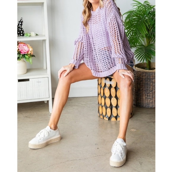 #464 🛑48 S,M,L Chic Boho Loose Fit Crochet Sweater Top - Picture 3 of 15